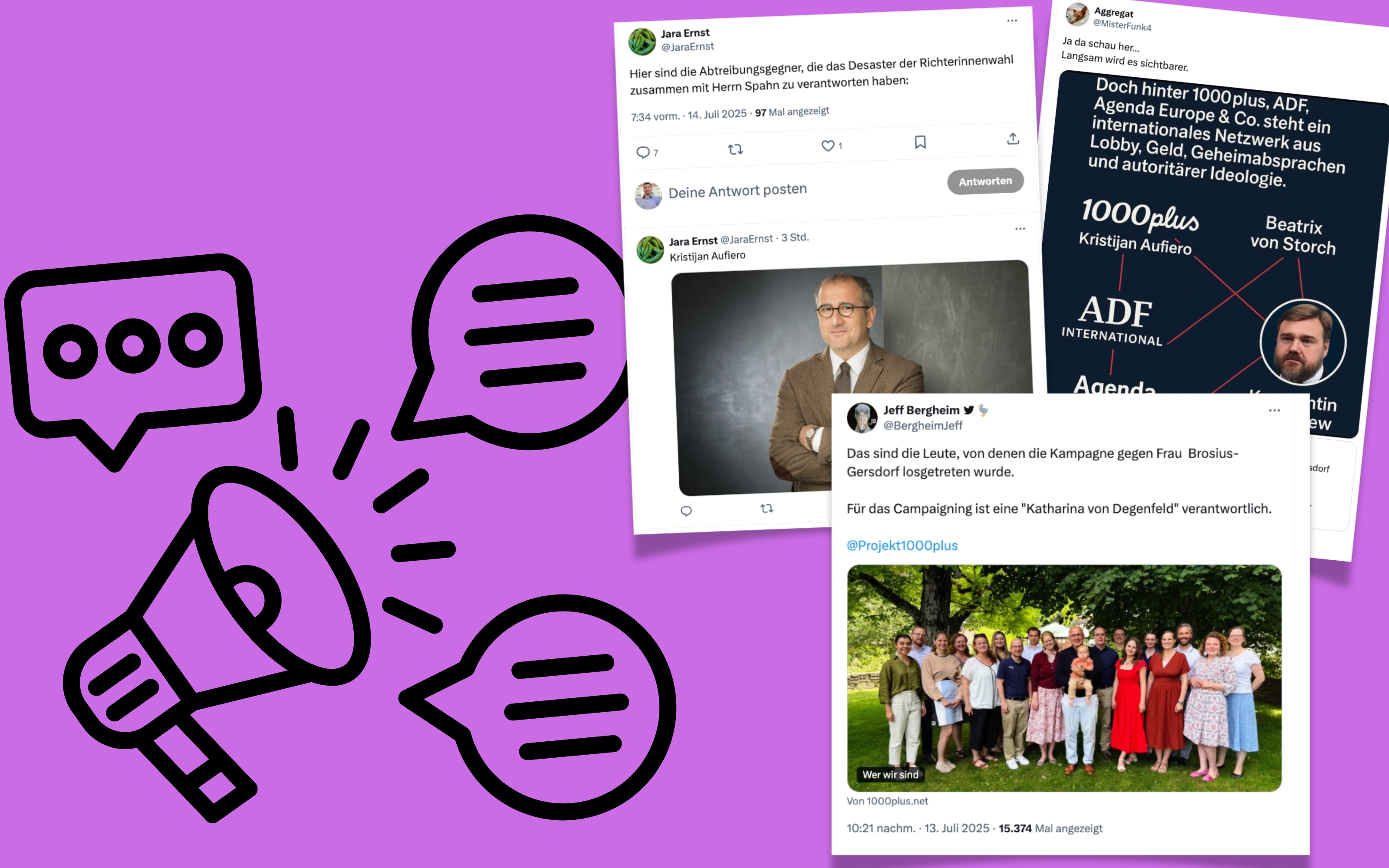 Wie eine linke Schmutzkampagne entsteht: Derzeit in Zeitlupe beobachtbar © Screenshots X / Canva / 1000plus-Corrigenda-Collage