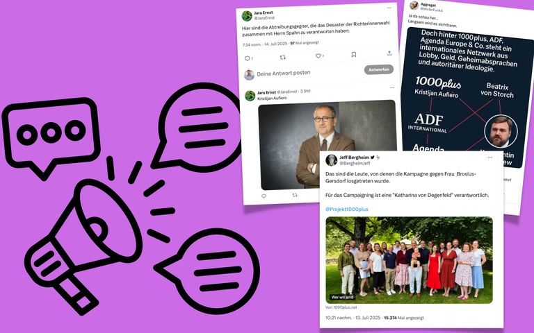 Wie eine linke Schmutzkampagne entsteht: Derzeit in Zeitlupe beobachtbar © Screenshots X / Canva / 1000plus-Corrigenda-Collage
