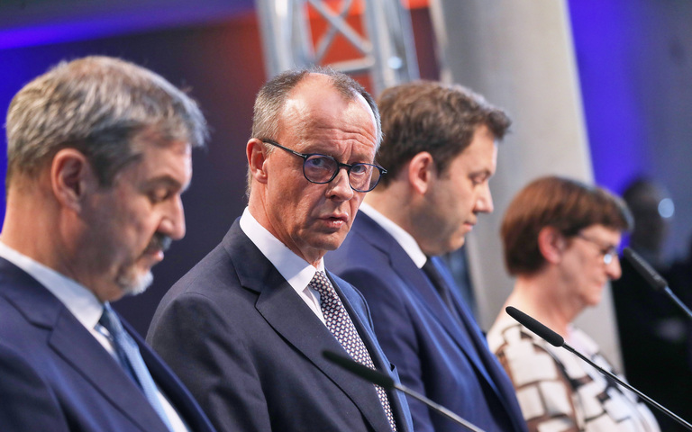  Einigung auf Koalition von CDU, CSU und SPD: Markus Söder, Friedrich Merz, Lars Klingbeil, Saskia Esken